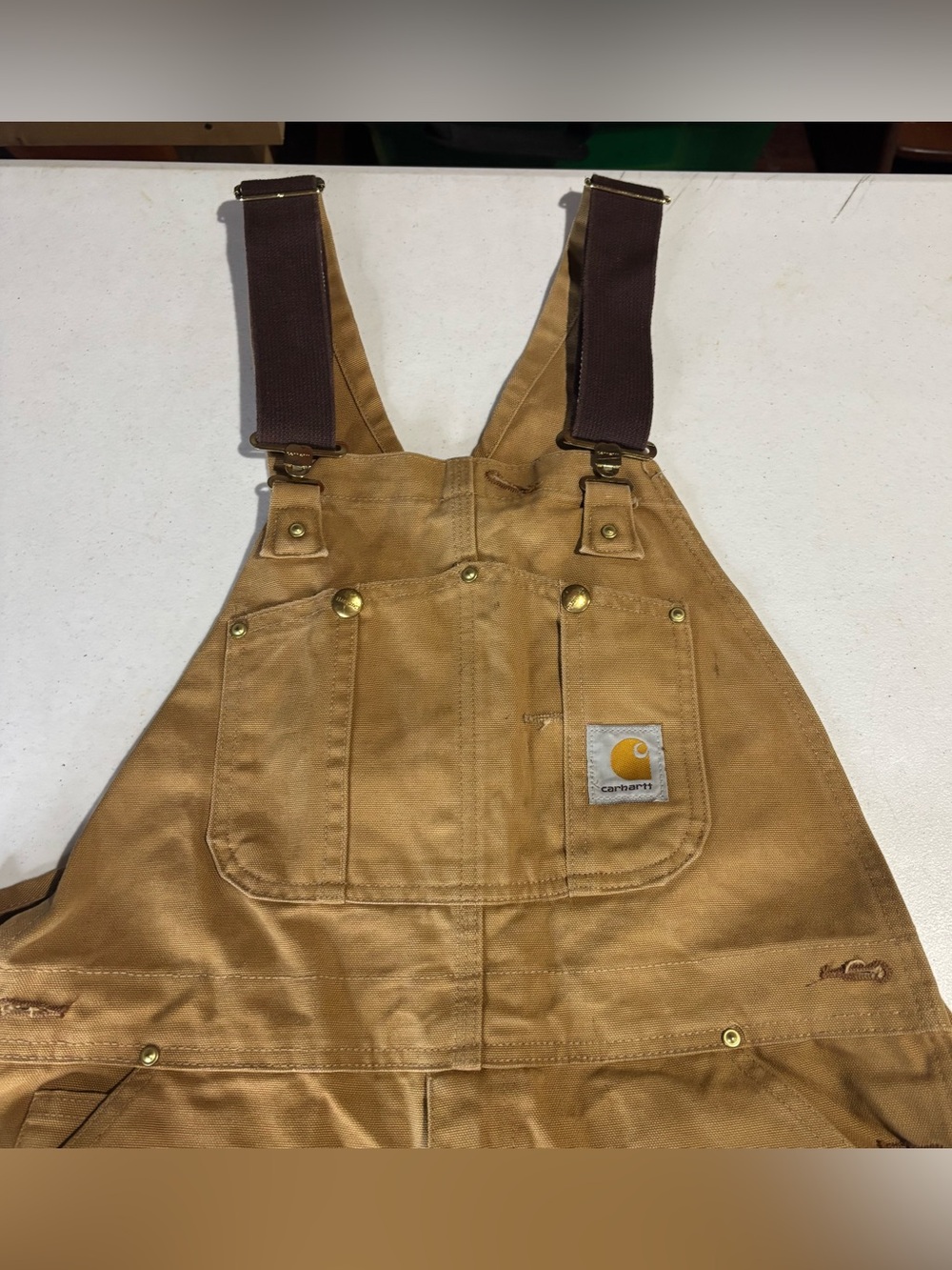 Carhartt R01 BRN Men 36x30 Duck Canvas Unlined Bib Overalls Workwear